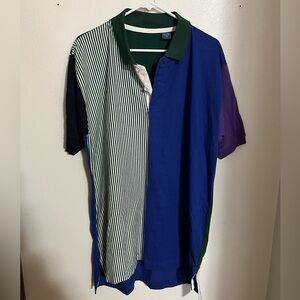 NO BRAND Classic Vintage 80's Style Colorblock Polo Purple Green White Men's XL